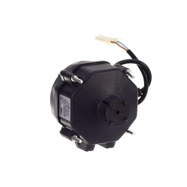 A black round Fagor Commercial electric motor with wires.