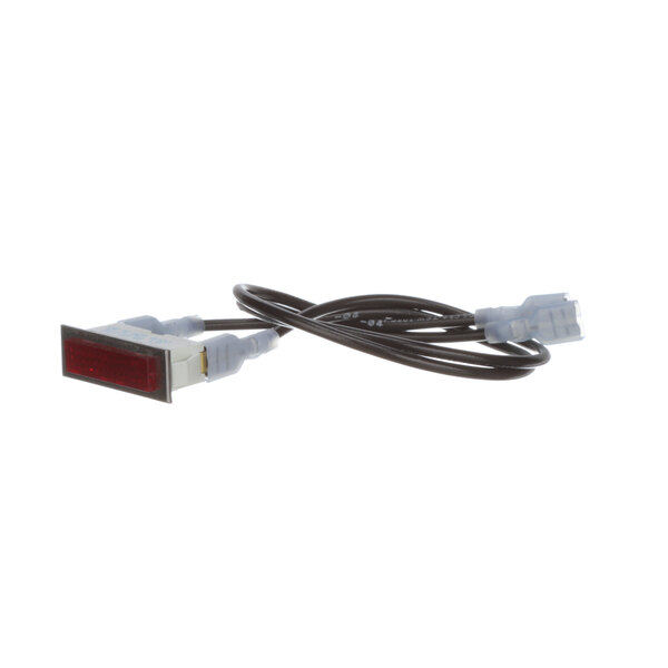 A Heat Seal rectangular red pilot light with a cable attached.