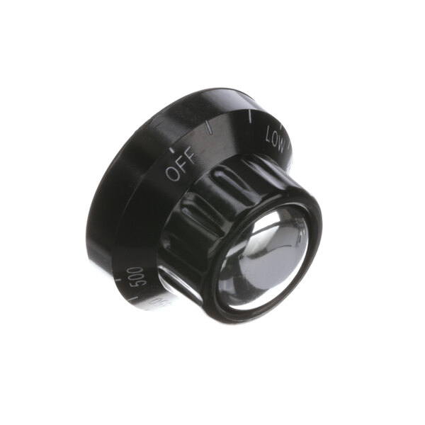 An American Range black knob with a clear lens.