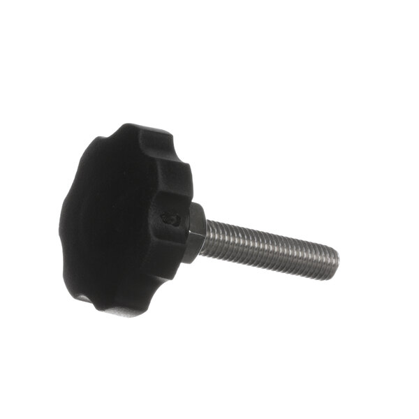A black Vollrath knob with a screw on a white background.