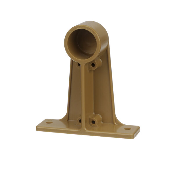 A brown plastic Gold Medal handle bracket with a round hole.