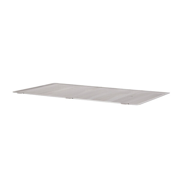 A white rectangular metal tray with a white background.