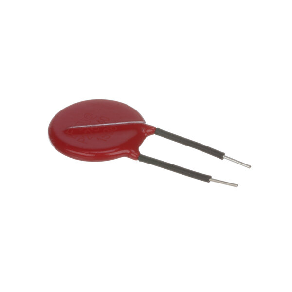 A red round Accutemp terminal assembly with metal wires.