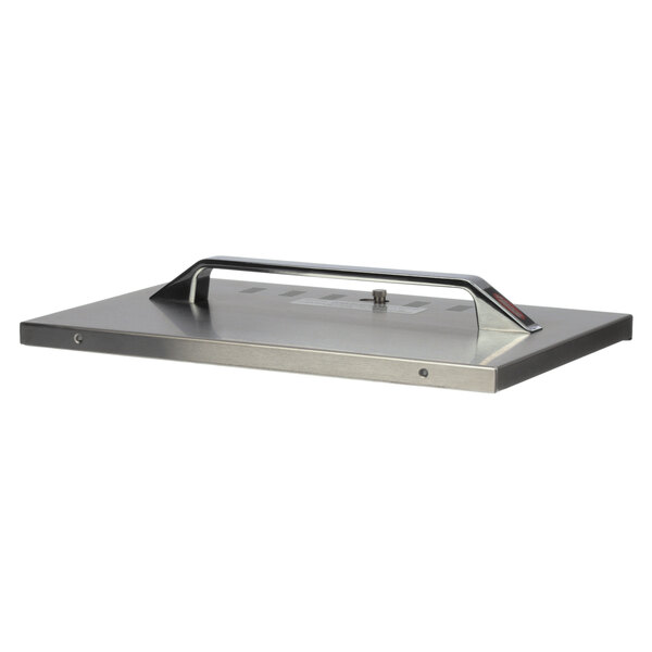 A metal rectangular drawer front for a Hatco drawer warmer with a handle.