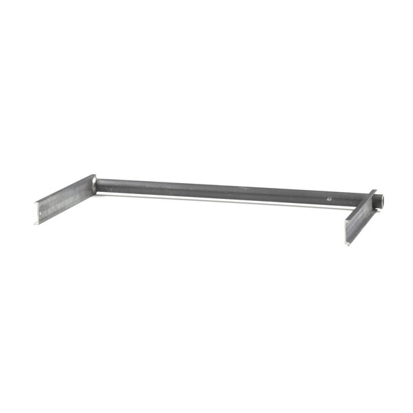 A metal rack raising arm lower assembly with a metal frame and a long gray metal handle.