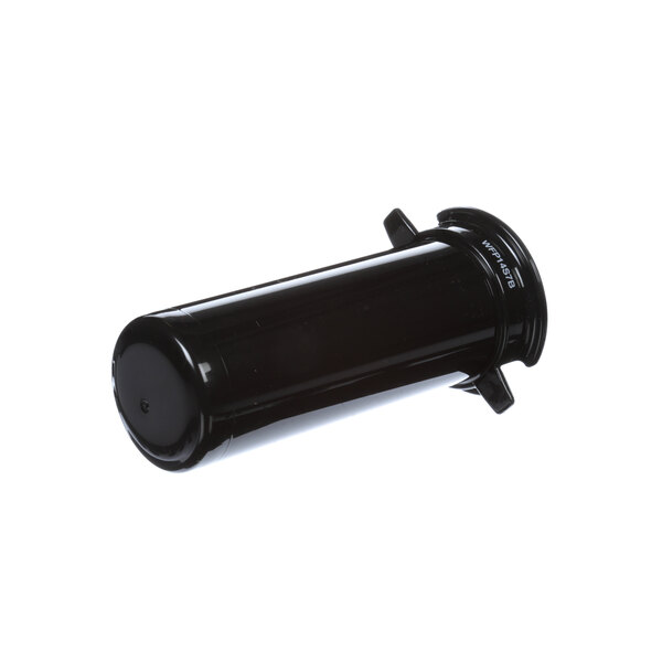 A black plastic cylinder with a white background.