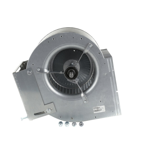 A close-up of a CaptiveAire blower motor fan with screws.