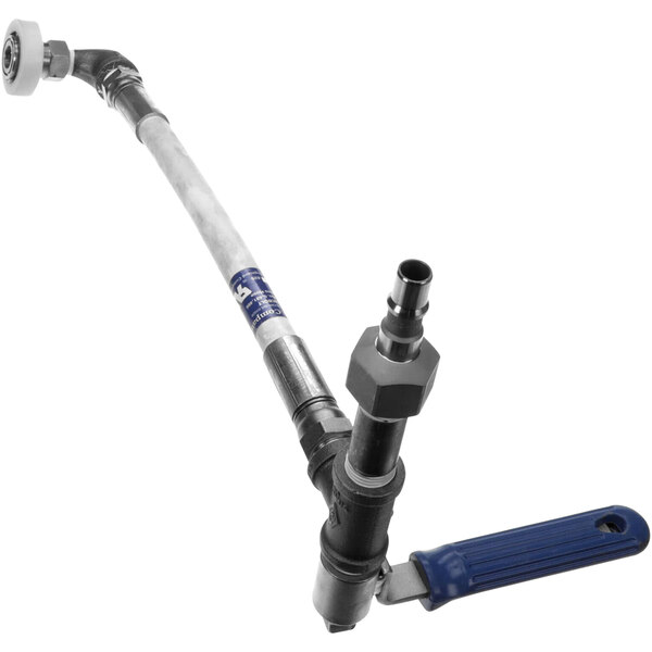 A white and blue Ultrafryer Systems hose assembly with a metal pipe.
