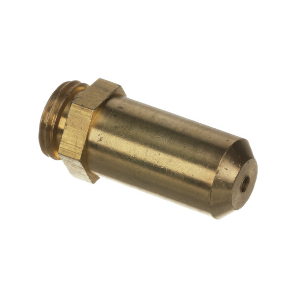 A close-up of a brass Town Main Burner Orifice cylinder with a gold nut.