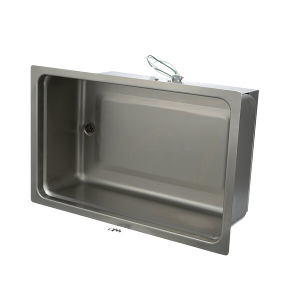 A stainless steel countertop warmer with a hole in it.