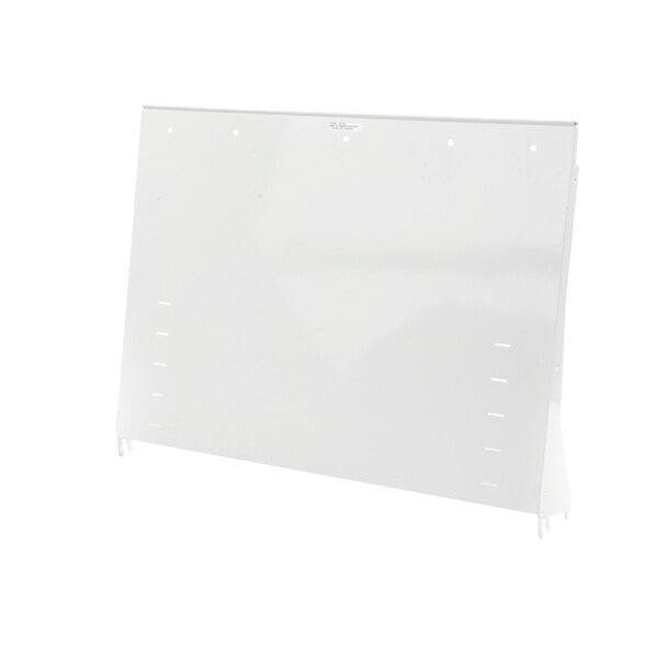 A white plastic shelf with holes.