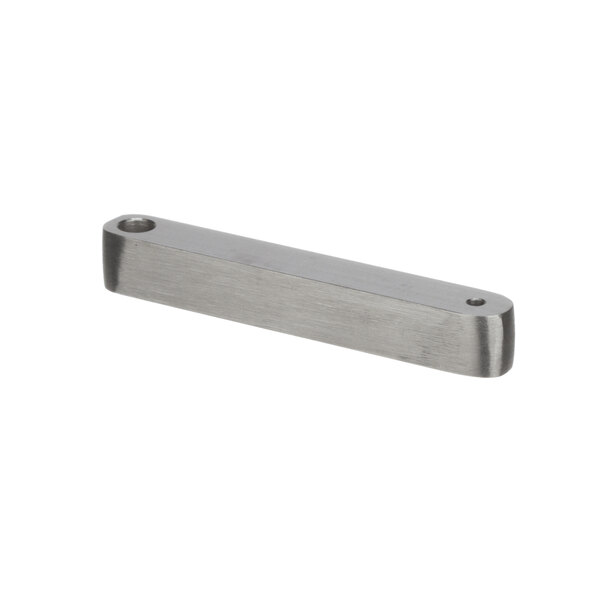 A rectangular stainless steel metal mount with holes.