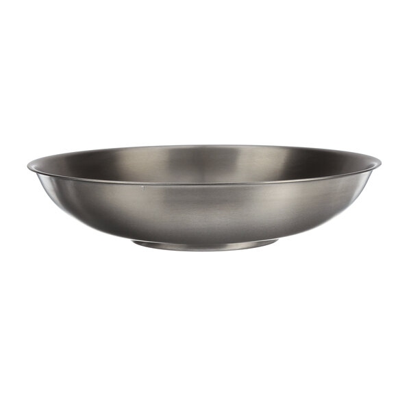 A silver Hobart bowl with a white background.
