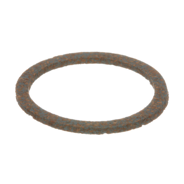 A round brown gasket with blue specks on a white background.
