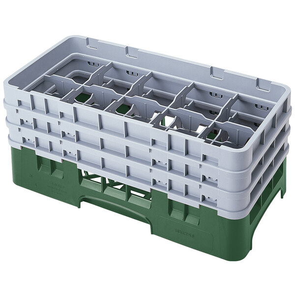 A white plastic Cambro container with six green compartments.