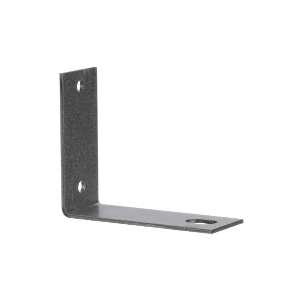 A black steel bracket with holes in a metal corner.