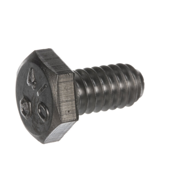 A Hobart stainless steel screw with a black head and nut.