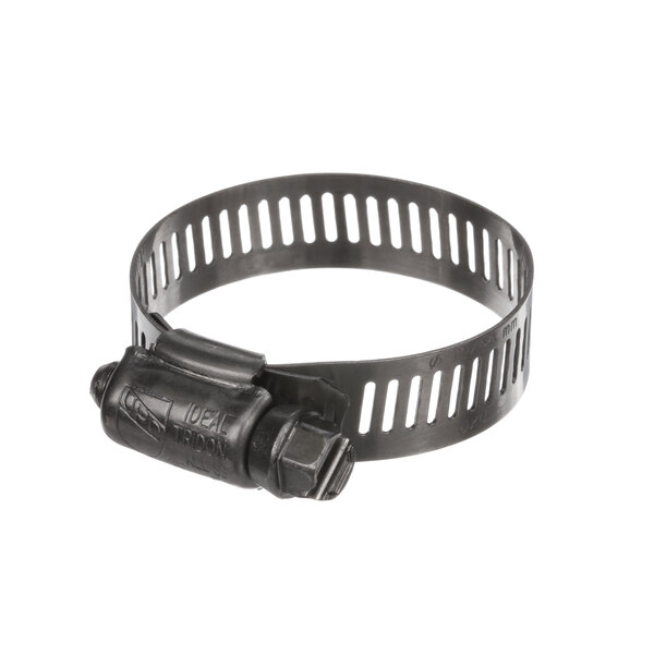 A Vulcan metal hose clamp with black rubber tubing.