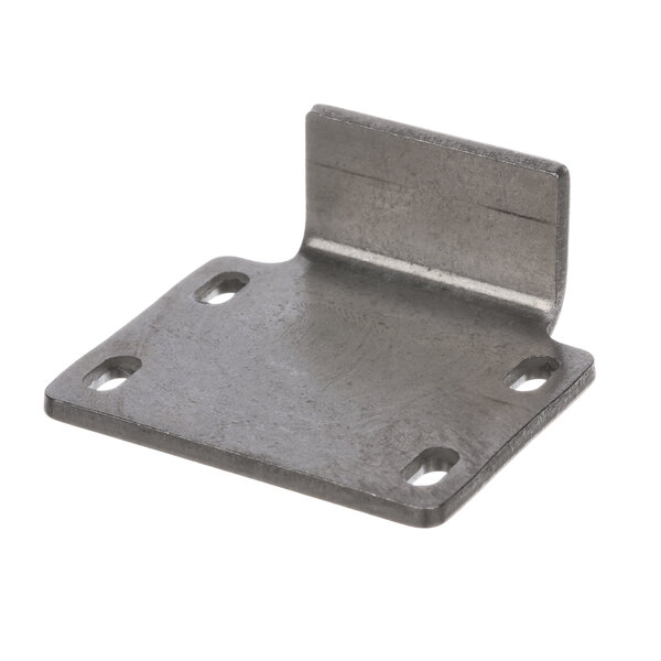 A metal Hobart bracket with screws and two holes.