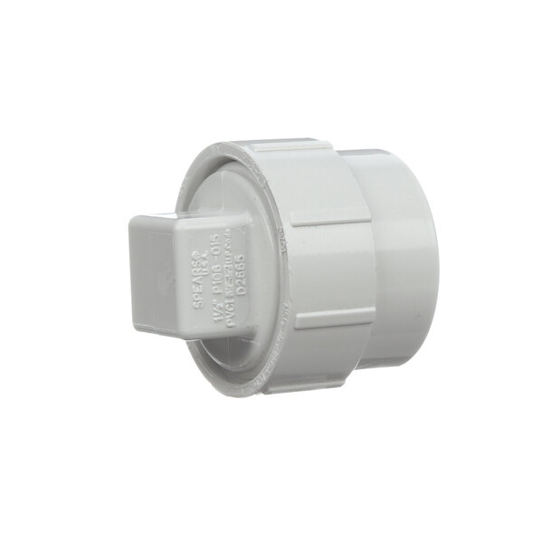 A white plastic Hill Phoenix drain outlet fitting.