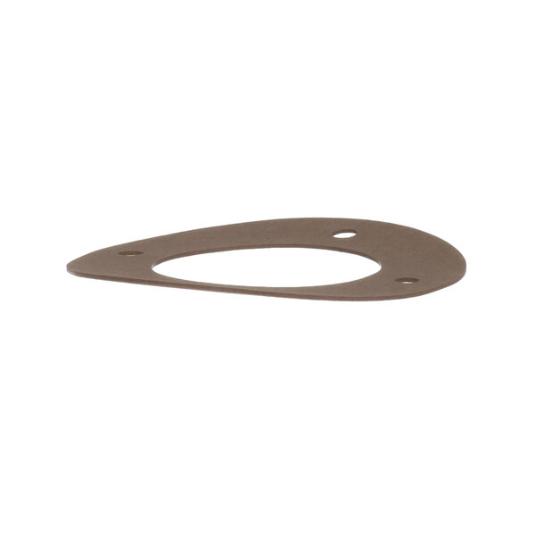 A brown metal gasket with holes.