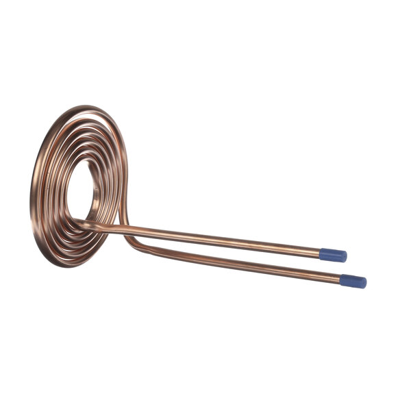 A copper coil with blue handles.