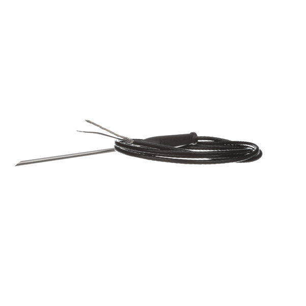 A black wire with a long needle at the end.