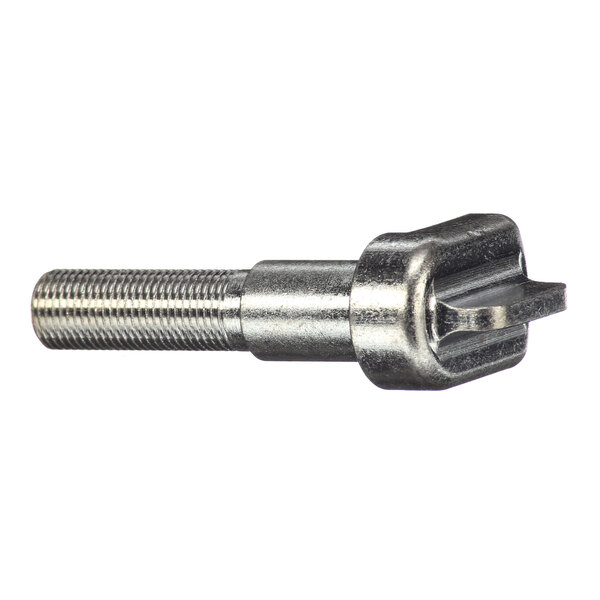 A stainless steel screw with a nut on it.