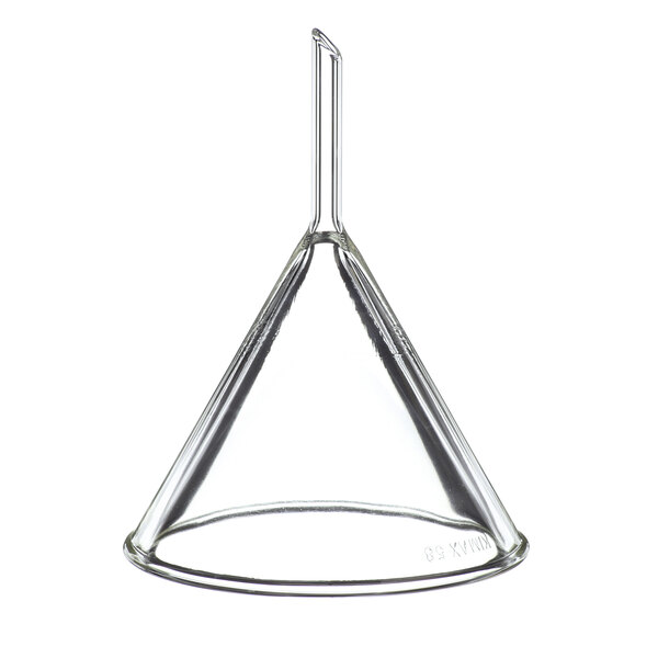 A clear glass funnel with a metal cone on top.