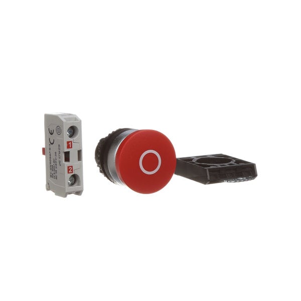 A black and red Hobart Stop Assy switch with a red button.