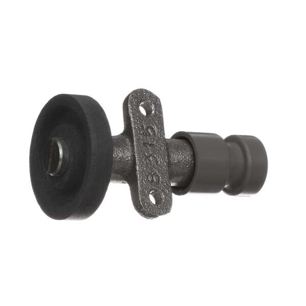 A black plastic and metal truing screw with a black knob on a metal rod.