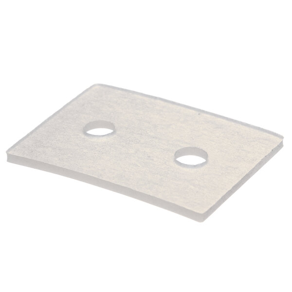 A white square gasket with two holes.