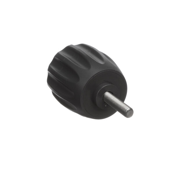 A grey plastic knob with a metal bolt.