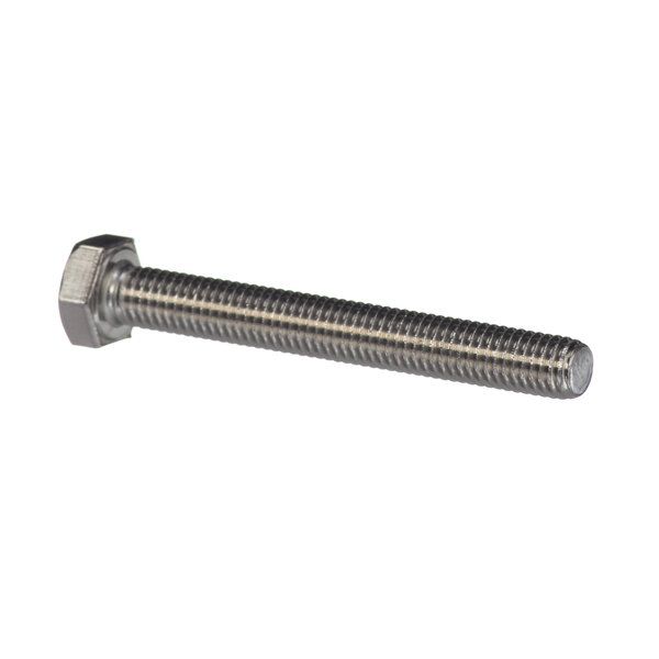 A close-up of a stainless steel Hobart screw.