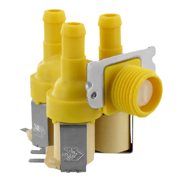 A yellow Alliance Laundry 3-way valve with yellow connectors.