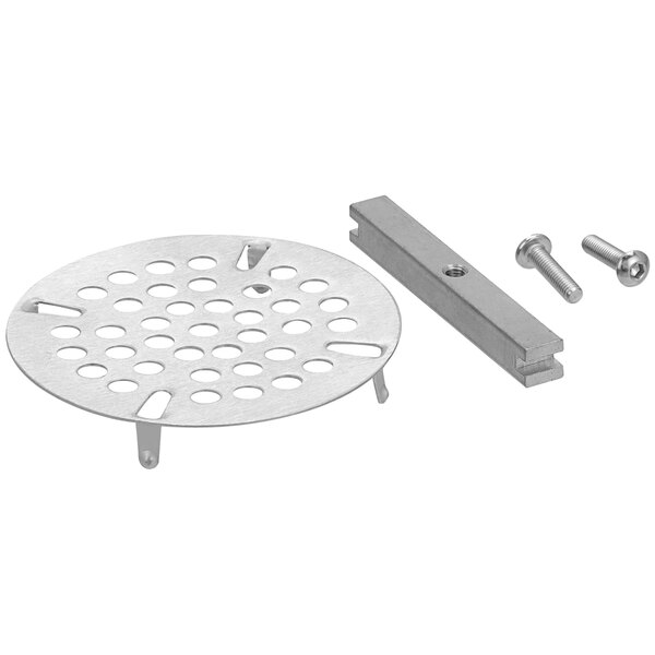 A stainless steel Component Hardware flat strainer with screws and nuts.