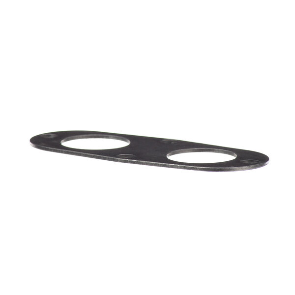 A black plastic plate with two holes.