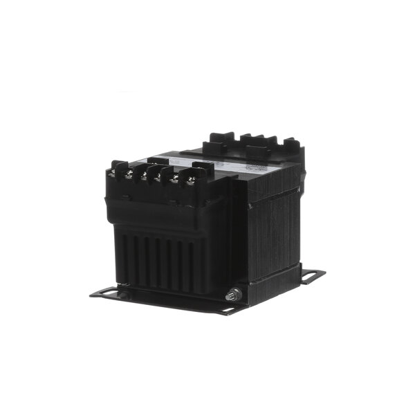 A black rectangular Cleveland transformer with metal wires.