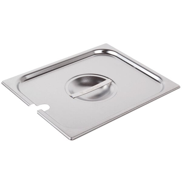 A Vollrath stainless steel slotted hotel pan cover with a handle.