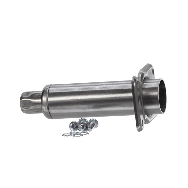 A Glastender stainless steel metal leg for refrigeration equipment with screws.