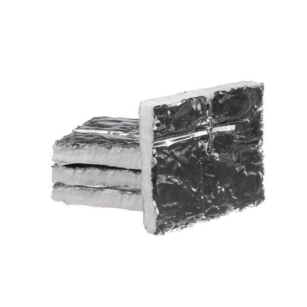A stack of black and silver rectangular Meister Cook insulation squares.