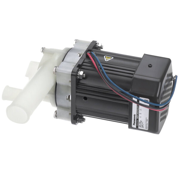 A black and white electric motor with wires.