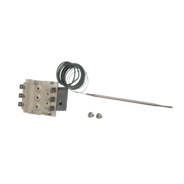 The Convotherm hi limit set, a small electrical device with a wire and metal rod.