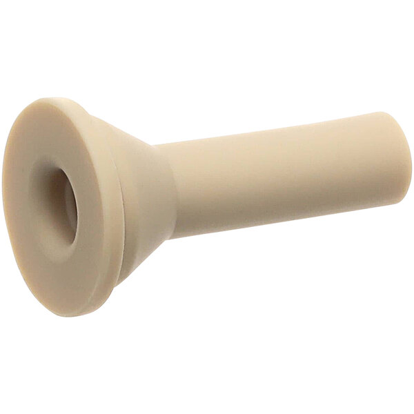 A beige plastic Wilbur Curtis bulkhead water fitting with a small hole.