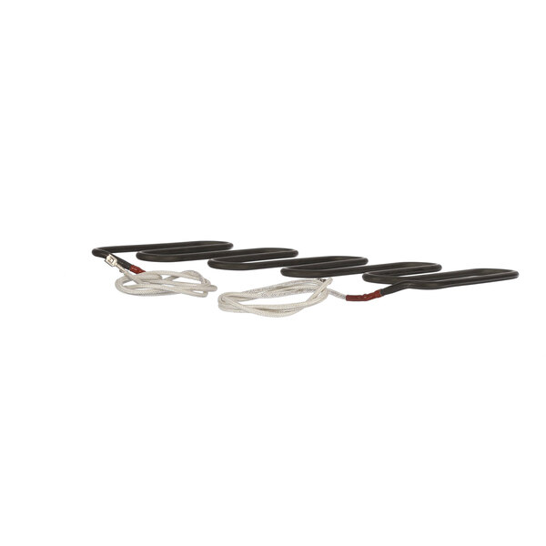 A set of four black wires with red and white connectors.