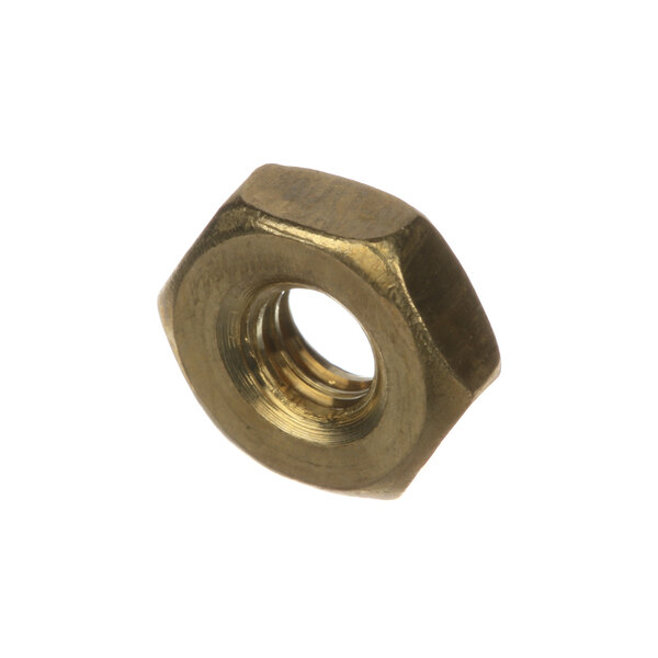 A close-up of a brass Hobart nut.