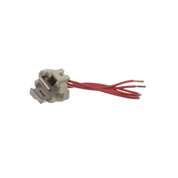 A white and silver Hobart lamp socket with a white and red wire connector.