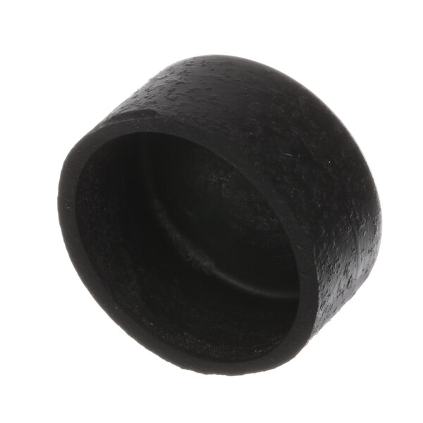 A black round rubber cap with a white background.