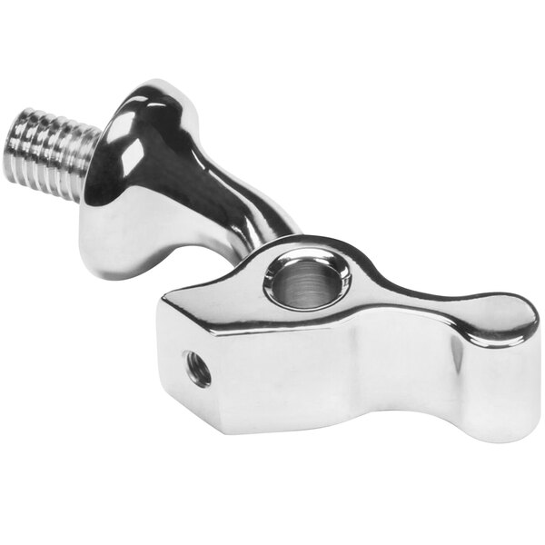 A pair of chrome plated metal handles with silver screws.