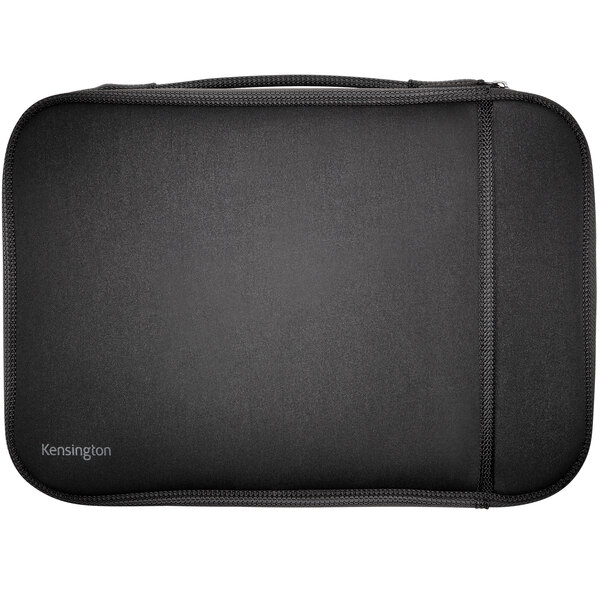 A black Kensington laptop case with a zipper.